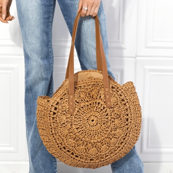 Boho Vibes Black Sun Straw Beach Bag - Picture 3 of 8